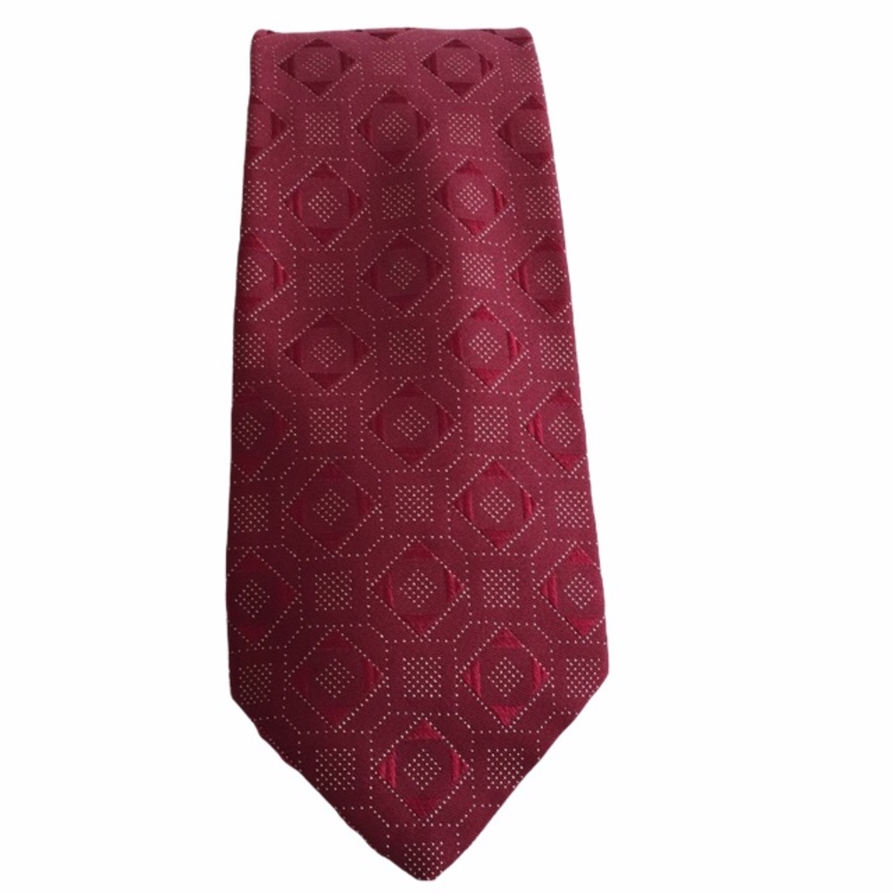Vintage Sulka Handmade 100% Silk Geometric Pattern Tie - Wine Red